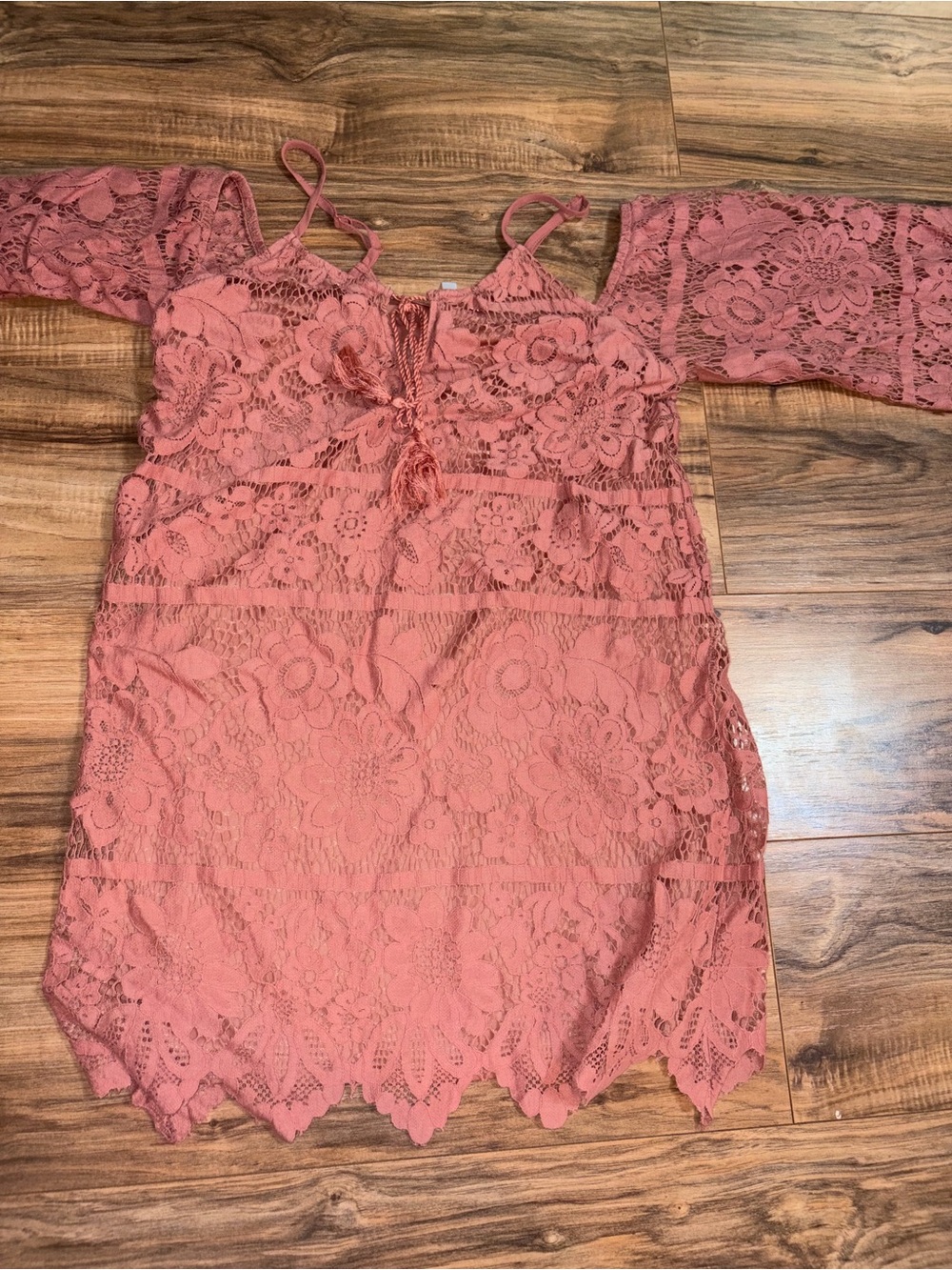 Xhilaration Rose Lace Off-Shoulder Chemise with Spaghetti Straps